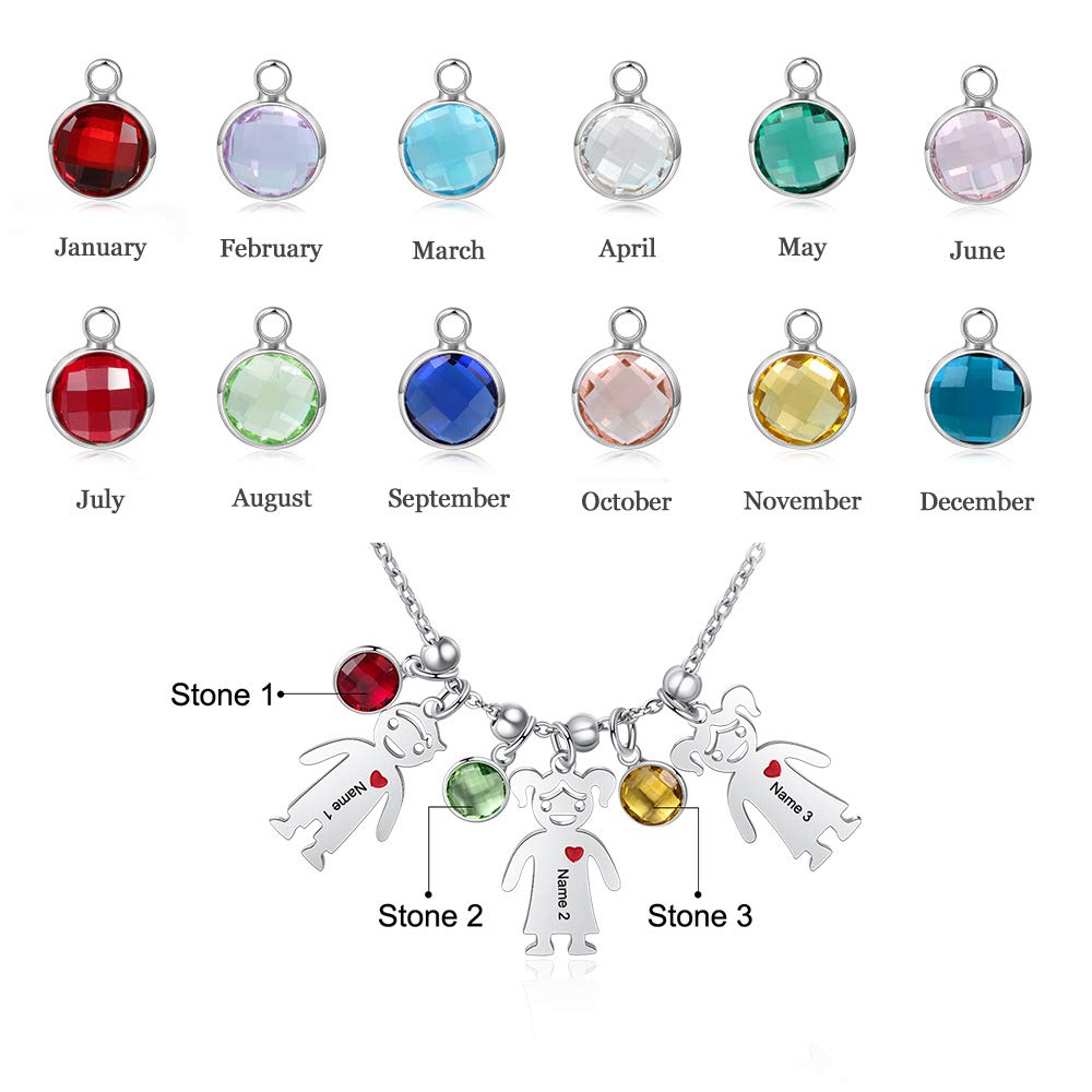 Personalized Children Charms Mothers Necklace with Simulated Birthstones Engraved Boy and Girl Charm Jewelry Infinity Mom Necklace for Women Mother Day (Mothers Necklace with Birthstones, 3 names)