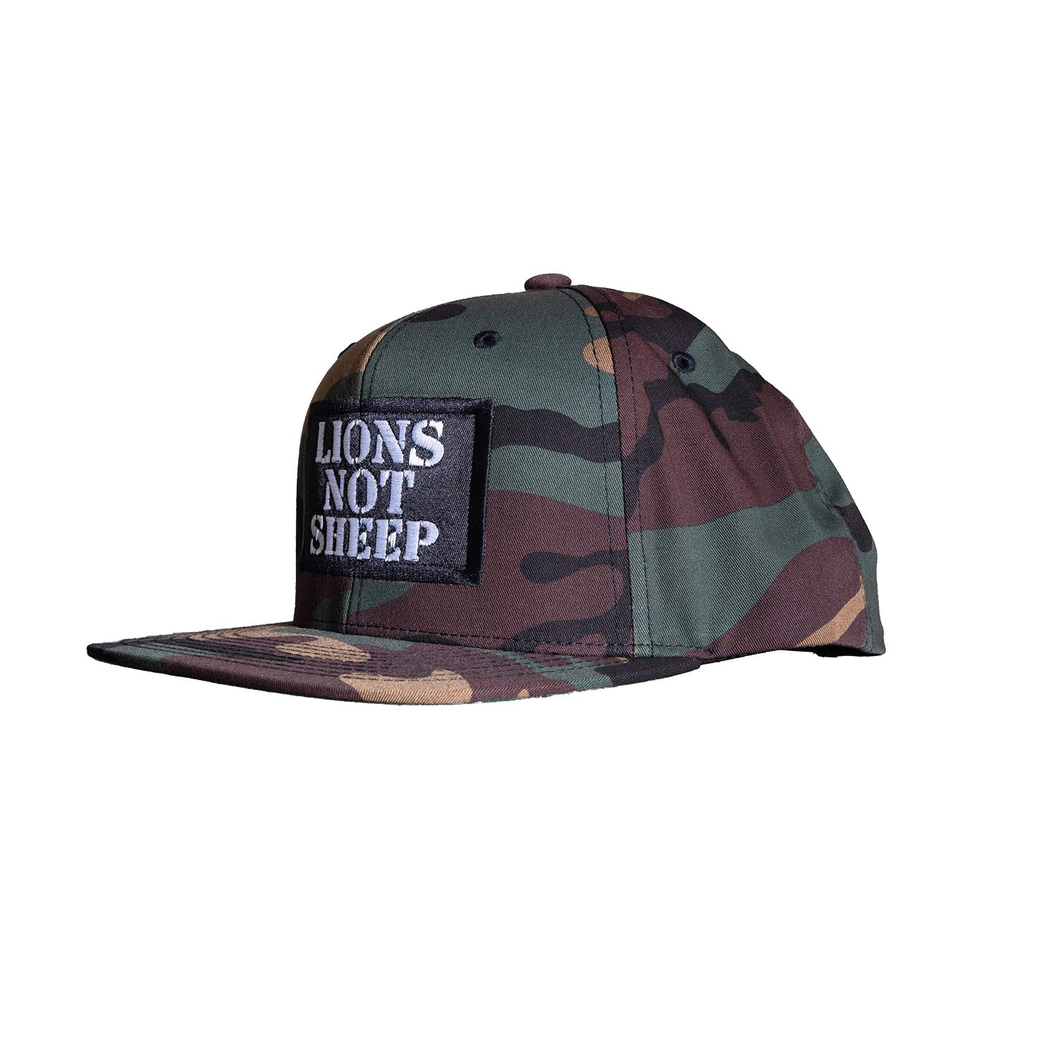 Lions Not Sheep Hat (Camo) - Mesh Back Baseball Cap - 5 Panel Trucker Cap - Trucker Hats for Men and Women - Adjustable Snapback Mesh Hat for Hiking & Fishing