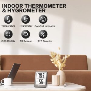 DOQAUS Indoor Thermometer [3 Packs], Mini Digital Hygrometer Room Thermometer, Humidity Meters, Accurate Temperature Humidity Monitor Gauge for House, Office, Greenhouse, Home Grey (2.3X1.8inch)