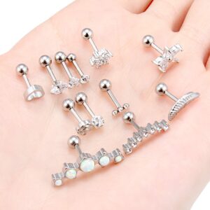 Vsnnsns 16G Cartilage Earrings Tragus Earrings for Women Silver Stainless Steel Forward Helix Earrings Stud Lip Rings Labret Monroe Medusa Barbells Studs Body Piercing Jewelry for Women Men