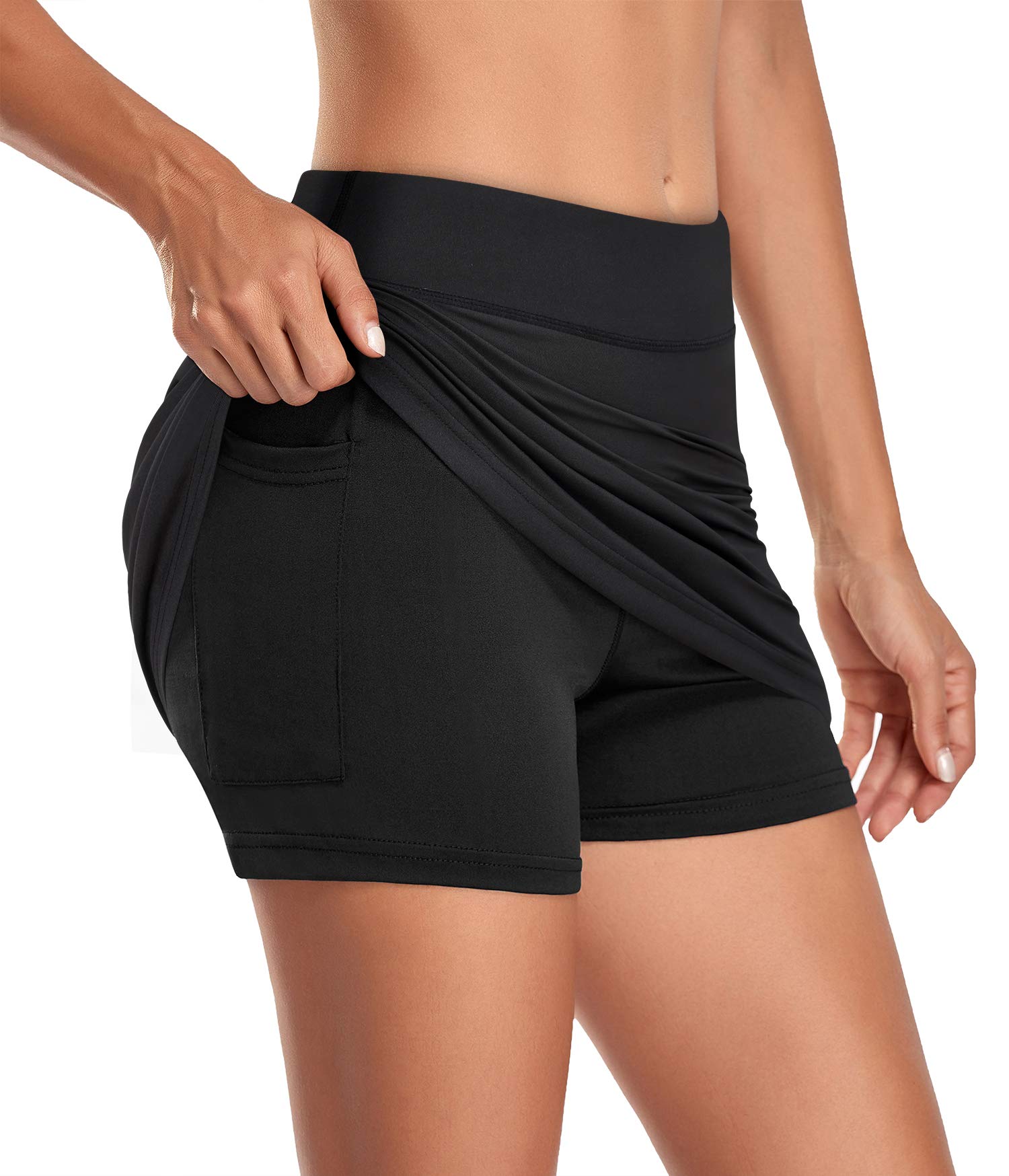 Kimmery Tennis Skirts for Women with Pockets Juniors Stretch Sports Athletic Skorts with Shorts Summer Outdoor Badminton Pickleball Bowling Active-wear Black XL