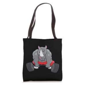 rhino weightlifting gym rhinoceros powerlifting rhino tote bag