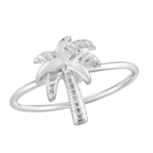 AeraVida Tropical Summer Coconut Palm Tree Charm .925 Sterling Silver Ring (7) | Minimalist Silver Tree Ring for Women | Fashion Jewelry