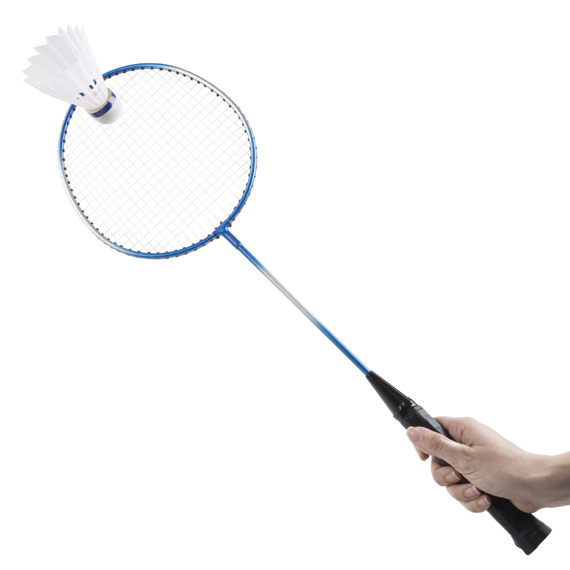 Hey! Play! All-in-One Portable Badminton Set - Backyard Game Including 4 Rackets, 3 Birdies, Regulation-Size Net with Pole Stakes, and Carrying Bag