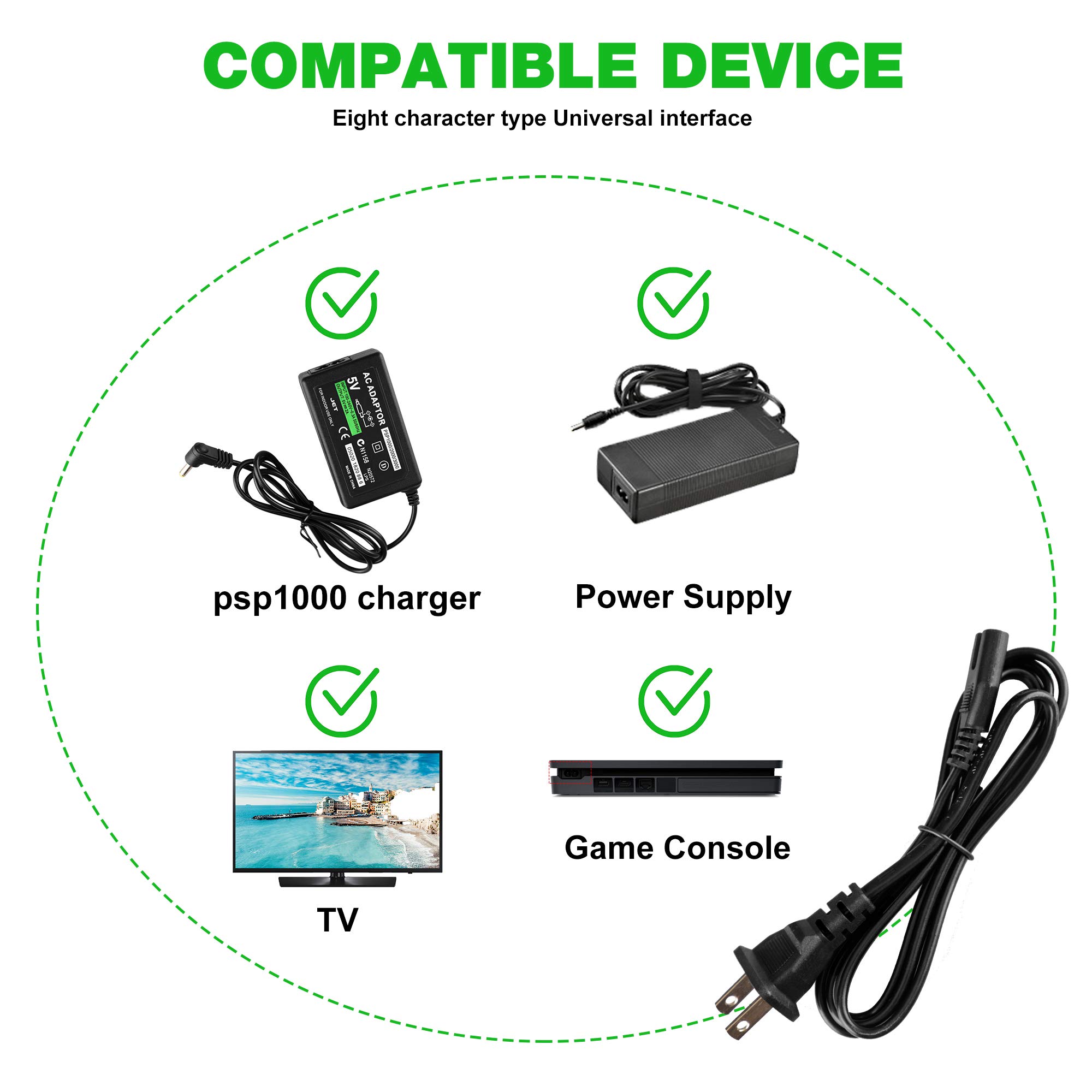 PSP Charger, AC Adapter Wall Charger Compatible with Sony PSP-110 PSP-1001 PSP 1000 / PSP Slim & Lite 2000 / PSP 3000 Replacement