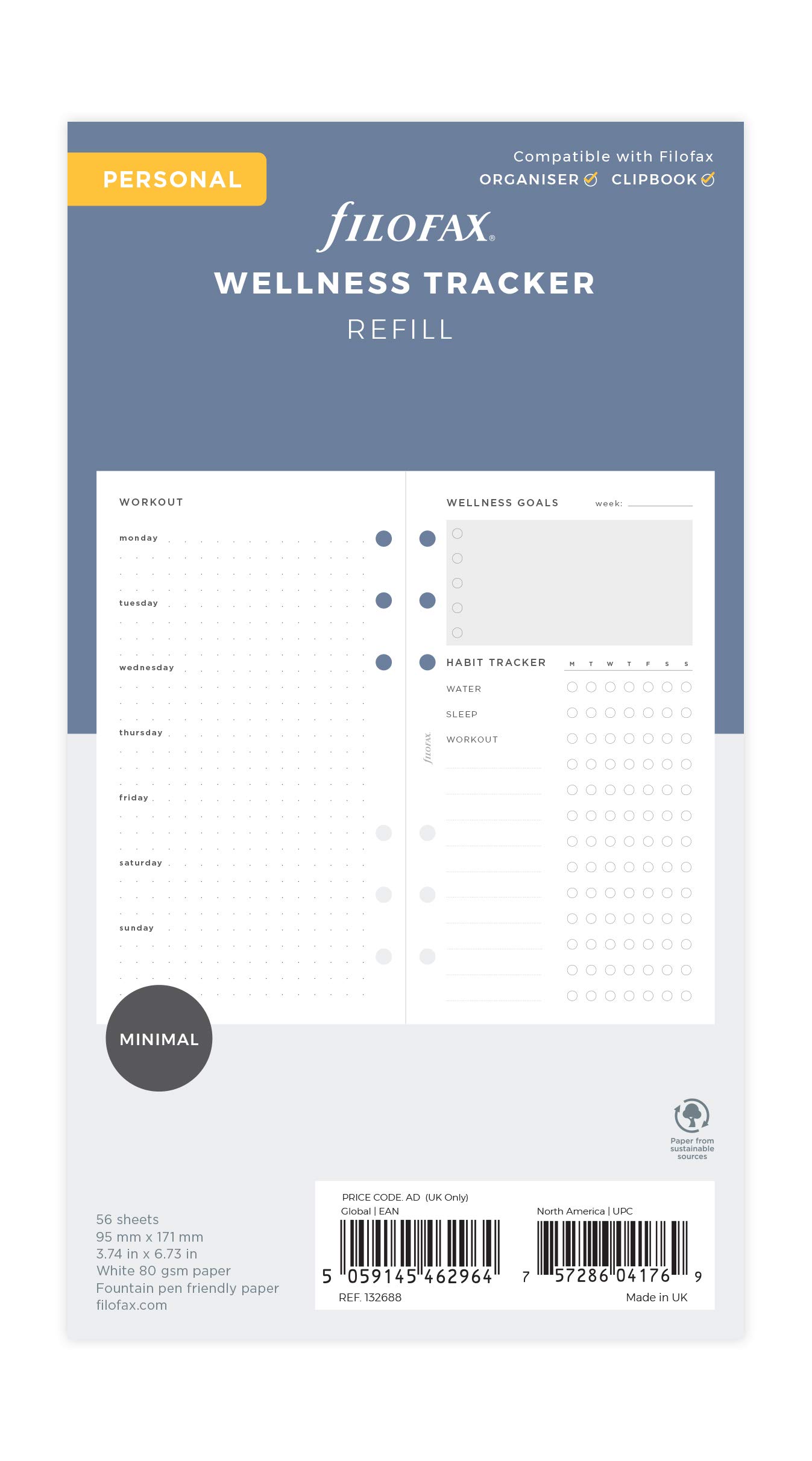 Filofax Personal Wellness Trackers Refill, 132688