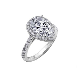 DIAMONBLISS Platinum Clad Sterling Silver Cubic Zirconia 100-Facet Pear Cut Ring (5)