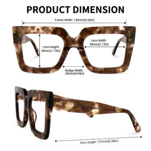 Zeelool Stylish Thick Oversized Square Eyeglasses for Women with Non-prescription Clear Lens Brandon VFP0306-11 Brown