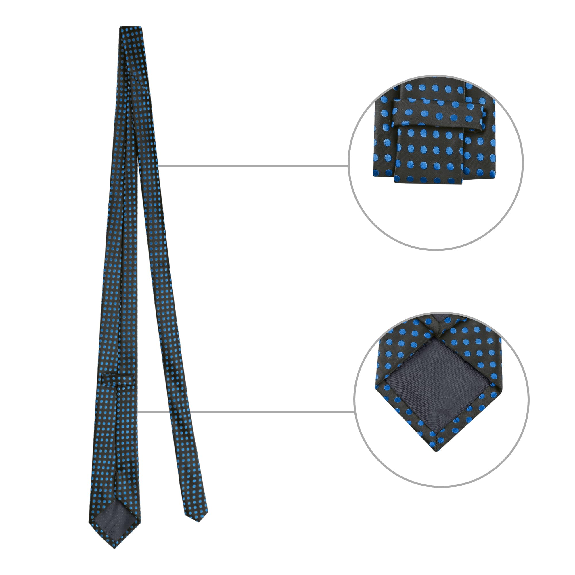 Allegra K Men's Polka Dots Self-tied Tie Handkerchief Clip Cufflinks Wedding Business Necktie Sets One Size Black Blue