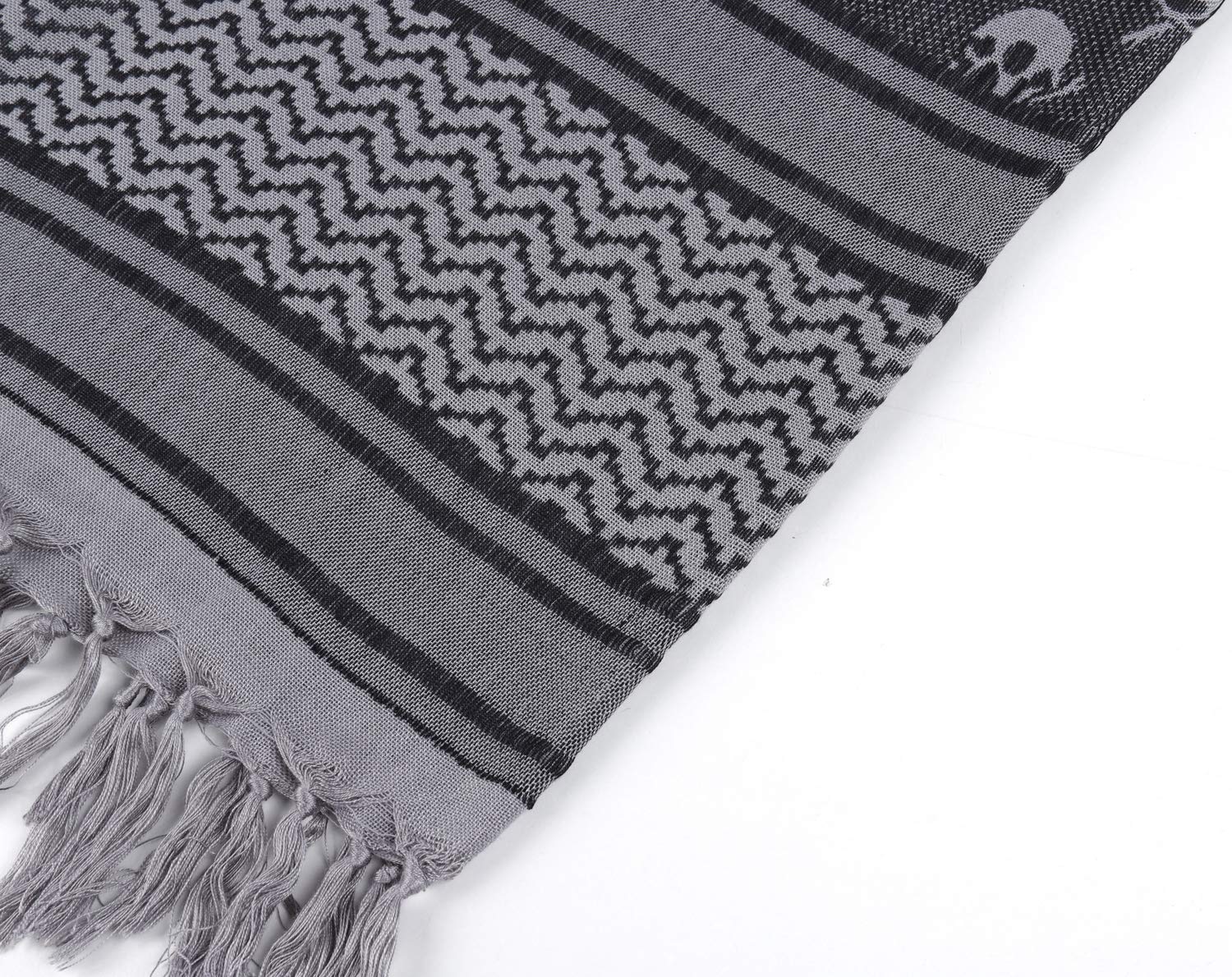 GERINLY Urban Style Shemagh Scarf Fashion Ethiopian Head Wrap for Men Women Blanket Square Arab Tessel Scarf Large Skull Keffiyeh (Grey)