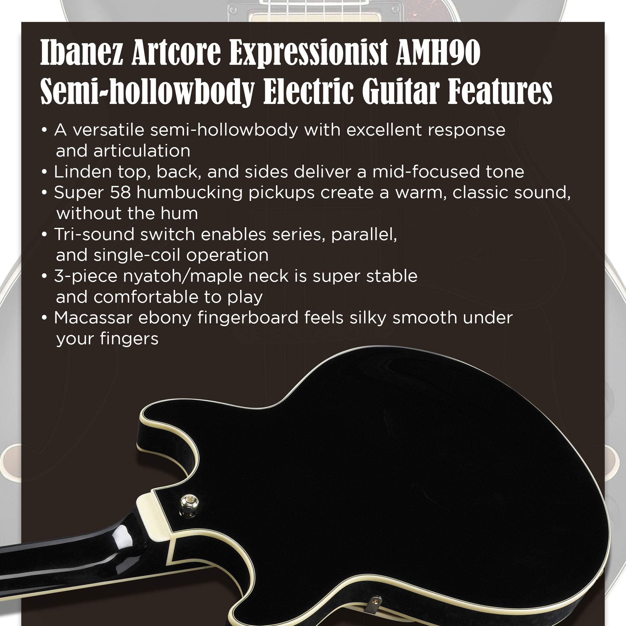 Ibanez AMH90 AM Artcore Expressionist Semi-Hollowbody Electric Guitar, Black