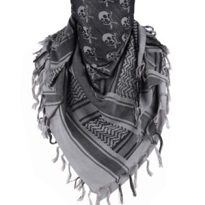 GERINLY Urban Style Shemagh Scarf Fashion Ethiopian Head Wrap for Men Women Blanket Square Arab Tessel Scarf Large Skull Keffiyeh (Grey)