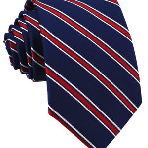 Men's Classic Navy Blue Red White Striped Jacquard Silk Ties Cool Party Self Neckties