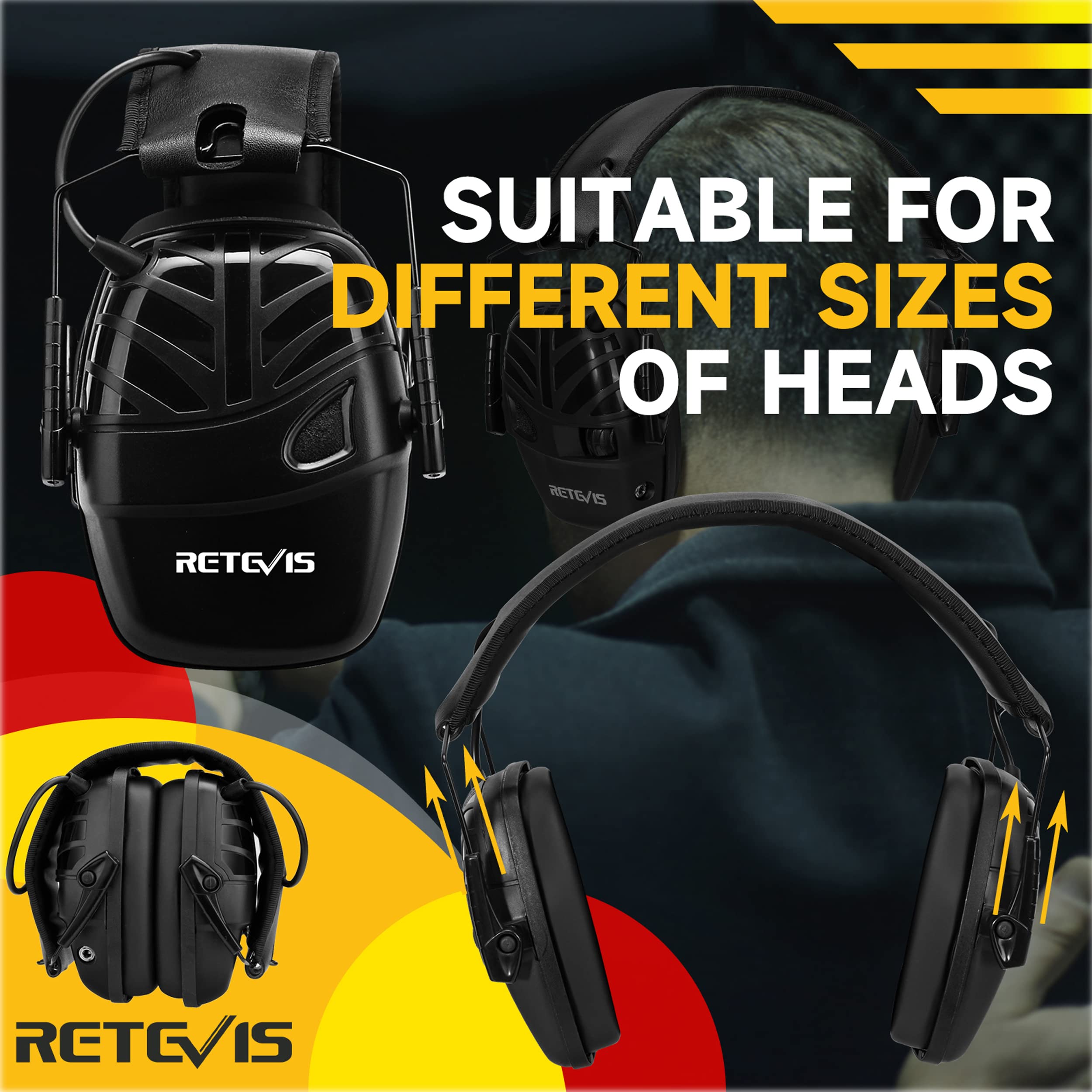 Retevis Shooting Ear Protection for Range,Sound Amplification Electronic Shooting Earmuff,Noise Reduction Ear Muffs for Hunting,Slim Volume Adjustable Earmuff,with 3.5mm Headphone Jack and Cable