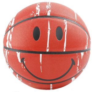 shengy no. 7 smiling face graffiti basketball, pu leather wear-resistant, good grip. for indoor and outdoor training and competitions, the best gift for children (4 colors),red