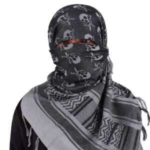 GERINLY Urban Style Shemagh Scarf Fashion Ethiopian Head Wrap for Men Women Blanket Square Arab Tessel Scarf Large Skull Keffiyeh (Grey)