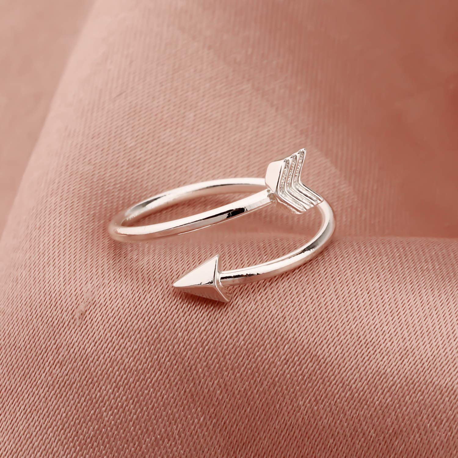 HOLLP Silver Classic Love Sideways Arrow Open Ring Friendship Jewelry Valentine's Day gift for Women(Arrow Ring)