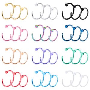 Drperfect 20G 36PCS 316L Stainless Steel Nose Ring Hoop Nose Piercing Jewelry for Women and Men Colored Hoop Nose Ring 6mm 8mm 10mm