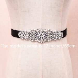 ULAPAN Rhinestone Black Elastic Belts for Women Interlocking Stretch Belt(S394)