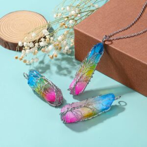 VadiForest 2pcs Chakra Tree of Life Quartz Crystal Pendant Necklace Natural Gemstone Reiki Healing Stone Necklaces Handmade Wire Wrap Raw Rock Charm Jewelry Gift for Yoga Meditation Good Energy Women