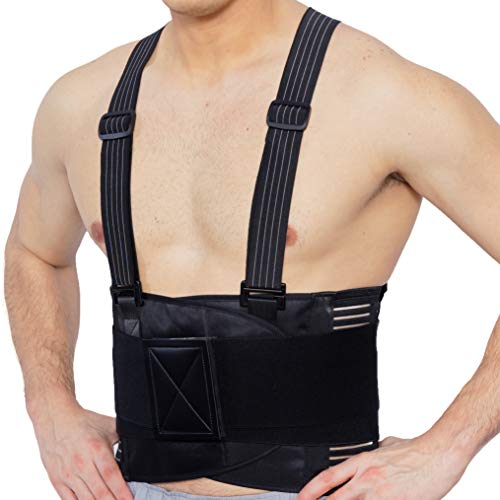 NeoTech Care Adjustable Back Brace Lumbar Support Belt with Suspenders, Charcoal Color, Size XL