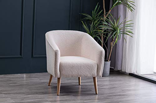 Wovenbyrd Mid-Century Modern Barrel Accent Chair with Tapered Legs, Cream Boucle