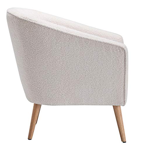 Wovenbyrd Mid-Century Modern Barrel Accent Chair with Tapered Legs, Cream Boucle