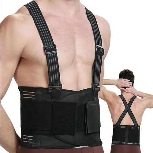 NeoTech Care Adjustable Back Brace Lumbar Support Belt with Suspenders, Charcoal Color, Size XL