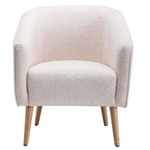 Wovenbyrd Mid-Century Modern Barrel Accent Chair with Tapered Legs, Cream Boucle