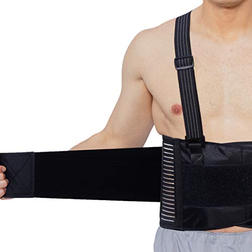 NeoTech Care Adjustable Back Brace Lumbar Support Belt with Suspenders, Charcoal Color, Size XL