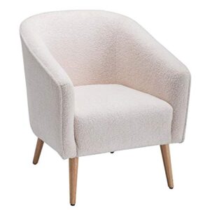 wovenbyrd mid-century modern barrel accent chair with tapered legs, cream boucle