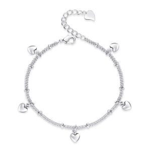 kelistom 925 Sterling Silver Bracelets for Women, Love Heart Charm Chain Bracelet Bangle Fashion Jewelry Gifts