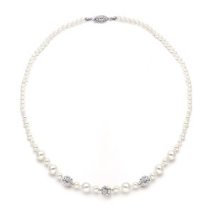 mariell pearl necklace for brides with rhinestone crystal fireball accents, 20", bridal & wedding jewelry