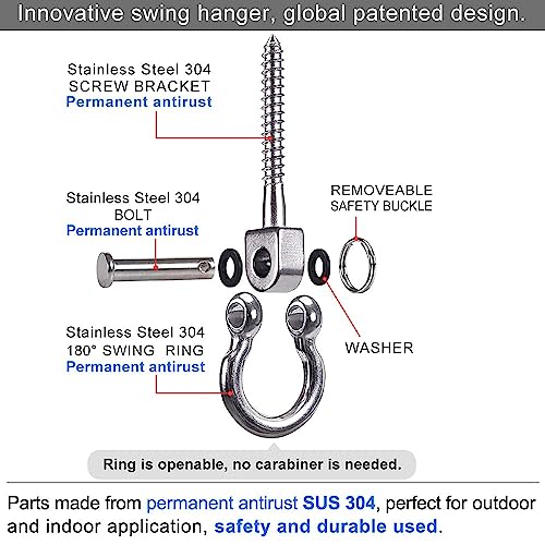 SELEWARE Heavy Duty 180° Swing Hangers, Stainless Steel Eye Screw Bracket, 1800 LB Capacity Playground Yoga Hammock Rope Tire Web Chair Sandbag Punching Bag Porch Swing Sets (4 Pack)