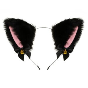 Animal Faux Fur Cat Dog Ears Headbands with Bells Lovely Flexible Hair Accessory Halloween Cosplay Costume Party Dress Girls (B)