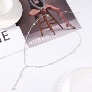 Ckecharfa Rhinestone Choker Necklaces Silver Waterdrop Pendant Necklace Crystal Chain Necklaces Glitter Party Adjustable Neck Chain Jewelry for Women and Teen Girls, Free Size