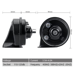 Car Horn Compatible with Ford,12V Waterproof Snail Horn 110-125db High/Low Tone(With Three pairs of Horn Plug)