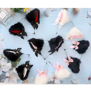 Animal Faux Fur Cat Dog Ears Headbands with Bells Lovely Flexible Hair Accessory Halloween Cosplay Costume Party Dress Girls (B)