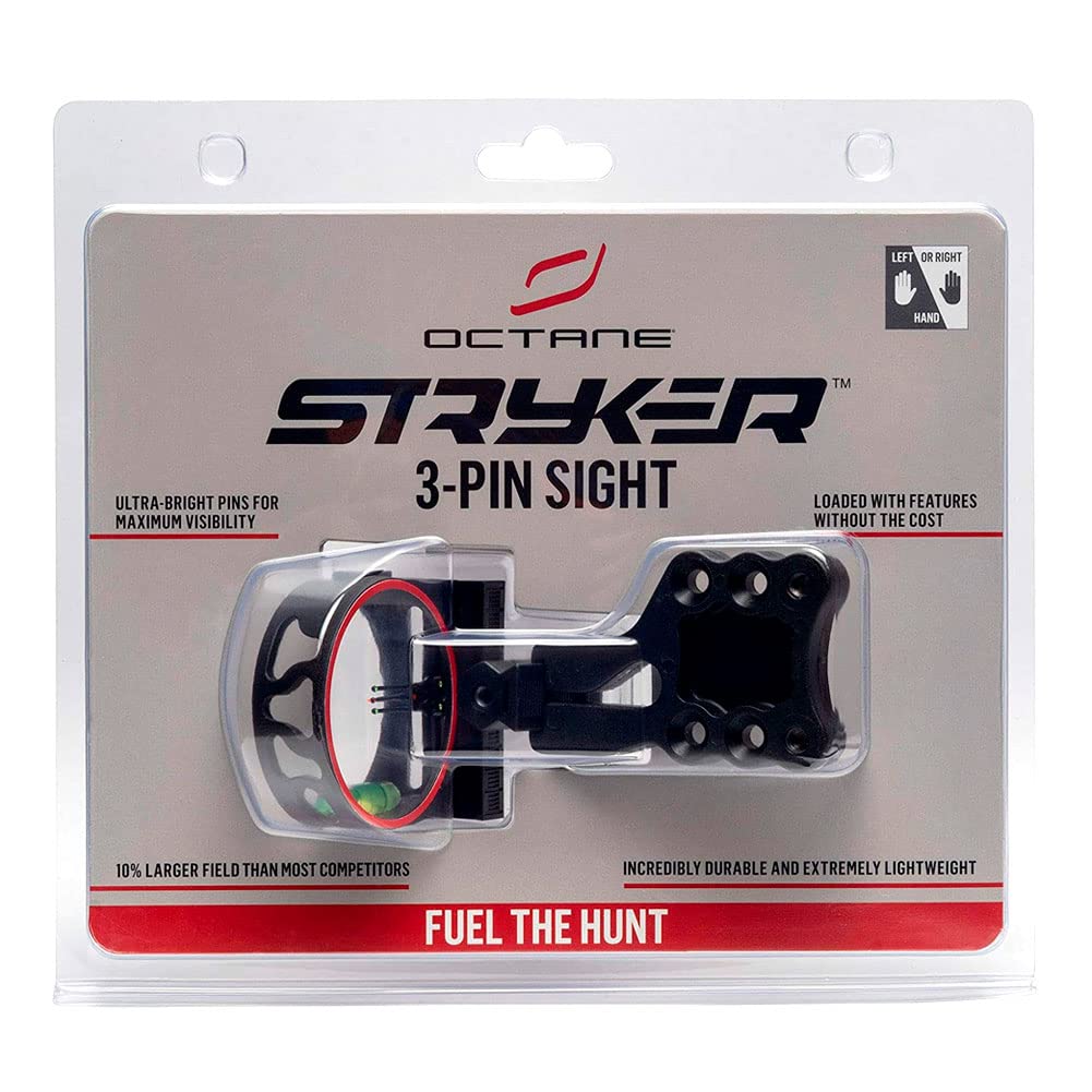 OCTANE Stryker Lightweight Compact Accurate Ultra-Bright 3-Pin Bow Sight with Hi-Vis Level for Archery, Hunting, Shooting