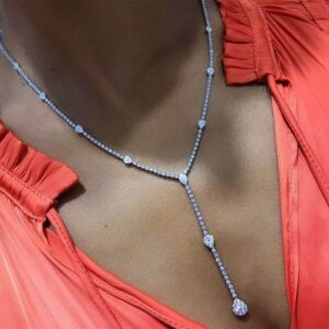 Ckecharfa Rhinestone Choker Necklaces Silver Waterdrop Pendant Necklace Crystal Chain Necklaces Glitter Party Adjustable Neck Chain Jewelry for Women and Teen Girls, Free Size