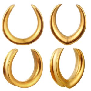 LADEMAYH 2 Pairs 00 Gauges for Women, Cute Gold 00g Plugs Gauges for Ears, Basic 00g Tunnels Earrings Surgical Steel Saddle Gauges Size 00 Gauge Earrings