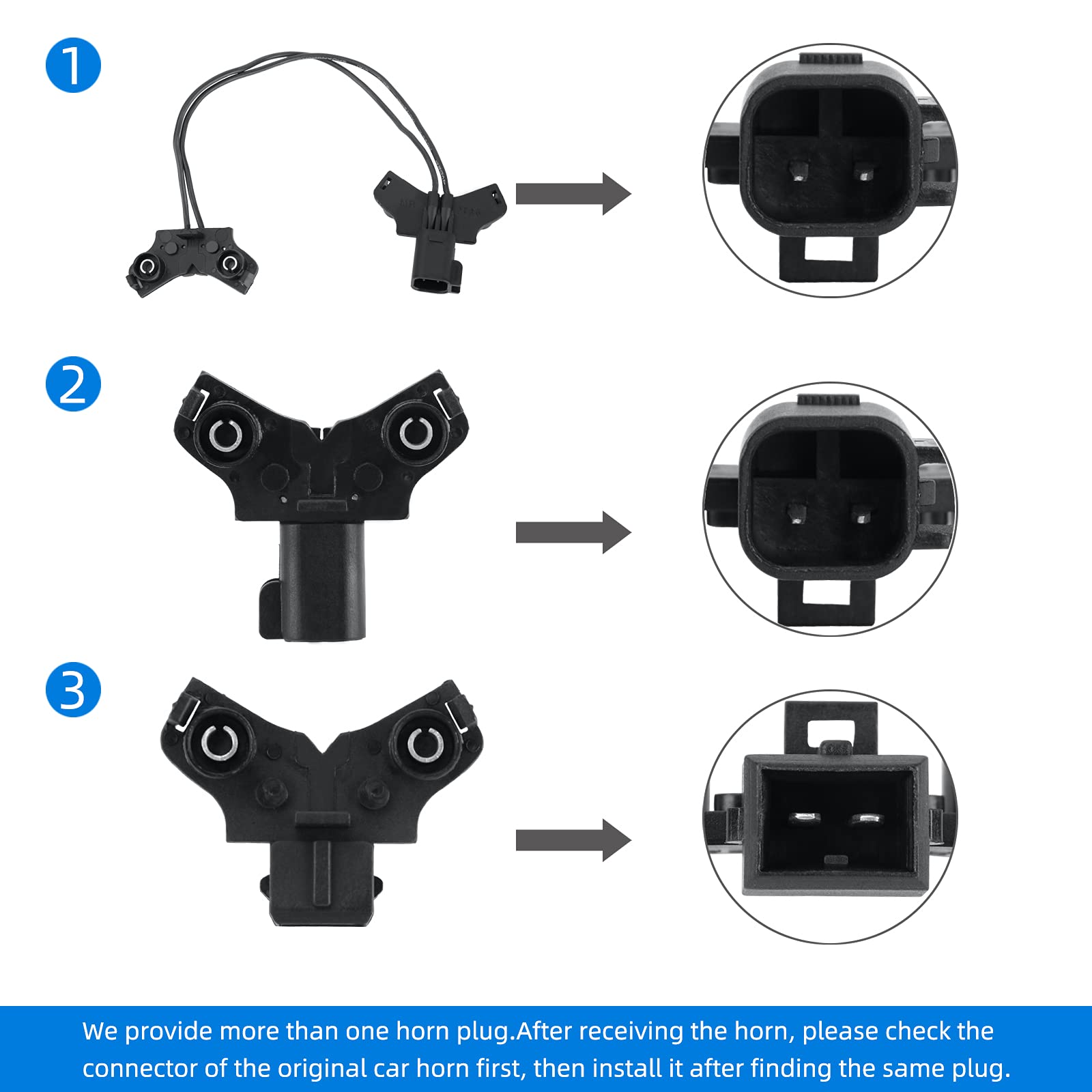 Car Horn Compatible with Ford,12V Waterproof Snail Horn 110-125db High/Low Tone(With Three pairs of Horn Plug)