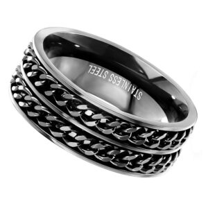 Fantasy Forge Jewelry Blackout Double Chain Spinner Ring Mens Womens Stainless Steel Anti Anxiety Band Sizes 8-14 (13)