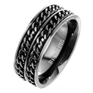 Fantasy Forge Jewelry Blackout Double Chain Spinner Ring Mens Womens Stainless Steel Anti Anxiety Band Sizes 8-14 (13)