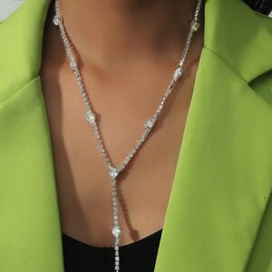 Ckecharfa Rhinestone Choker Necklaces Silver Waterdrop Pendant Necklace Crystal Chain Necklaces Glitter Party Adjustable Neck Chain Jewelry for Women and Teen Girls, Free Size