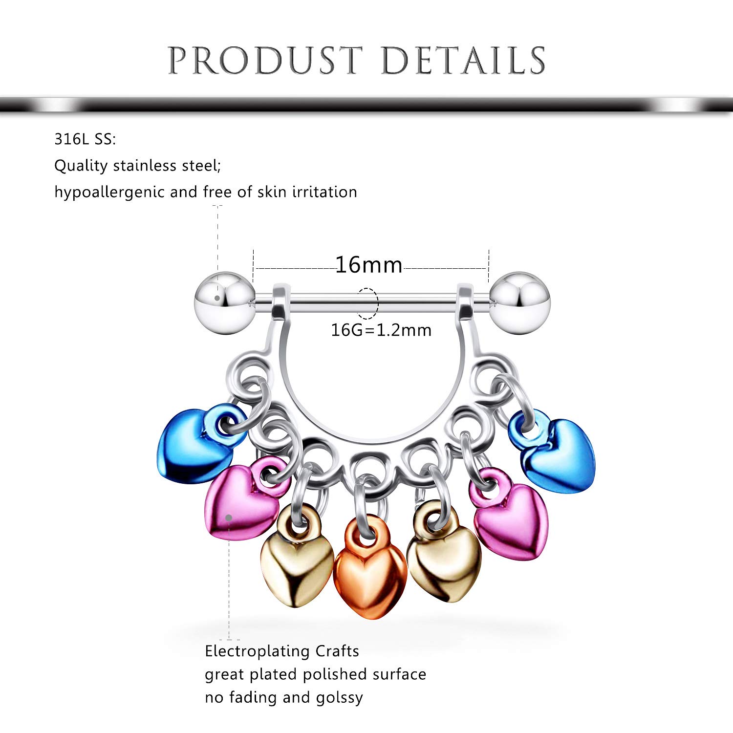 Hoeudjo 16G Nipple Rings Nipplering for Women 14mm Surgical Steel Dangle Nipple Rings Heart Circle Nipple Hoop Piercing Jewelry Silver-Tone