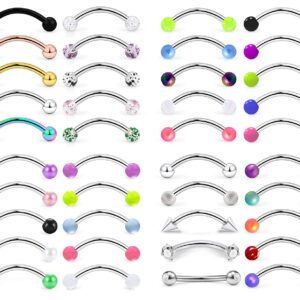 Hoeudjo 40Pcs 16G Eyebrow Piercing Rook Earrings Daith Piercing Jewelry Curved Barbell Kit Surgical Steel Tragus Vertical Lip Rings for Women Men 8mm (5/16")