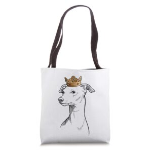 italian greyhound dog wearing crown tote bag