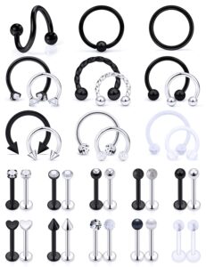 vsnnsns 16g lip rings stainless steel horseshoe labret monroe lip rings nail cartilage tragus helix earrings studs septum ring medusa piercing jewelry retainer for women men silver black 8mm