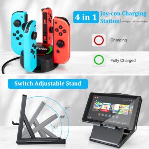 Switch Accessories Bundle, innoAura 20 in 1 Switch Accessories Kit Include Wrist Straps, Switch Carry Case, J-con Charging Dock, J-con Grips & Racing Wheels